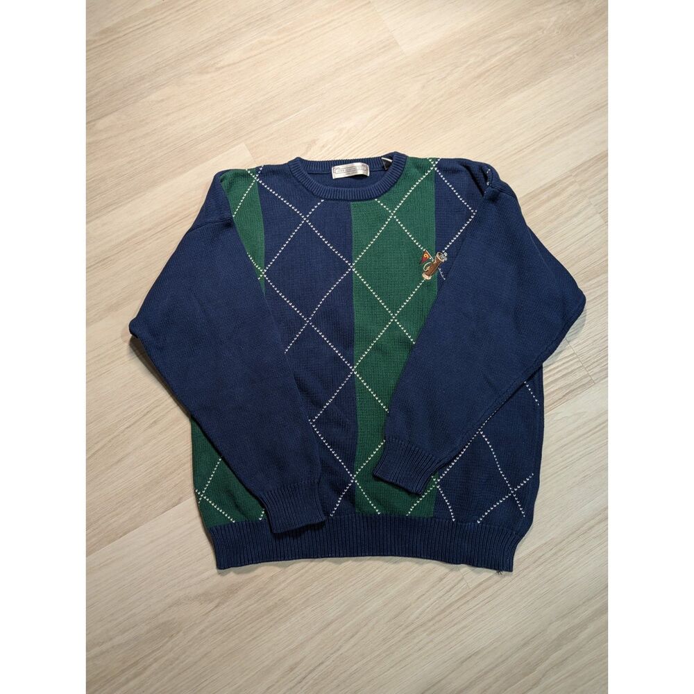 John Ashford Golf 100% Cotton Argyle Sweater Vest Men's XL Navy Green